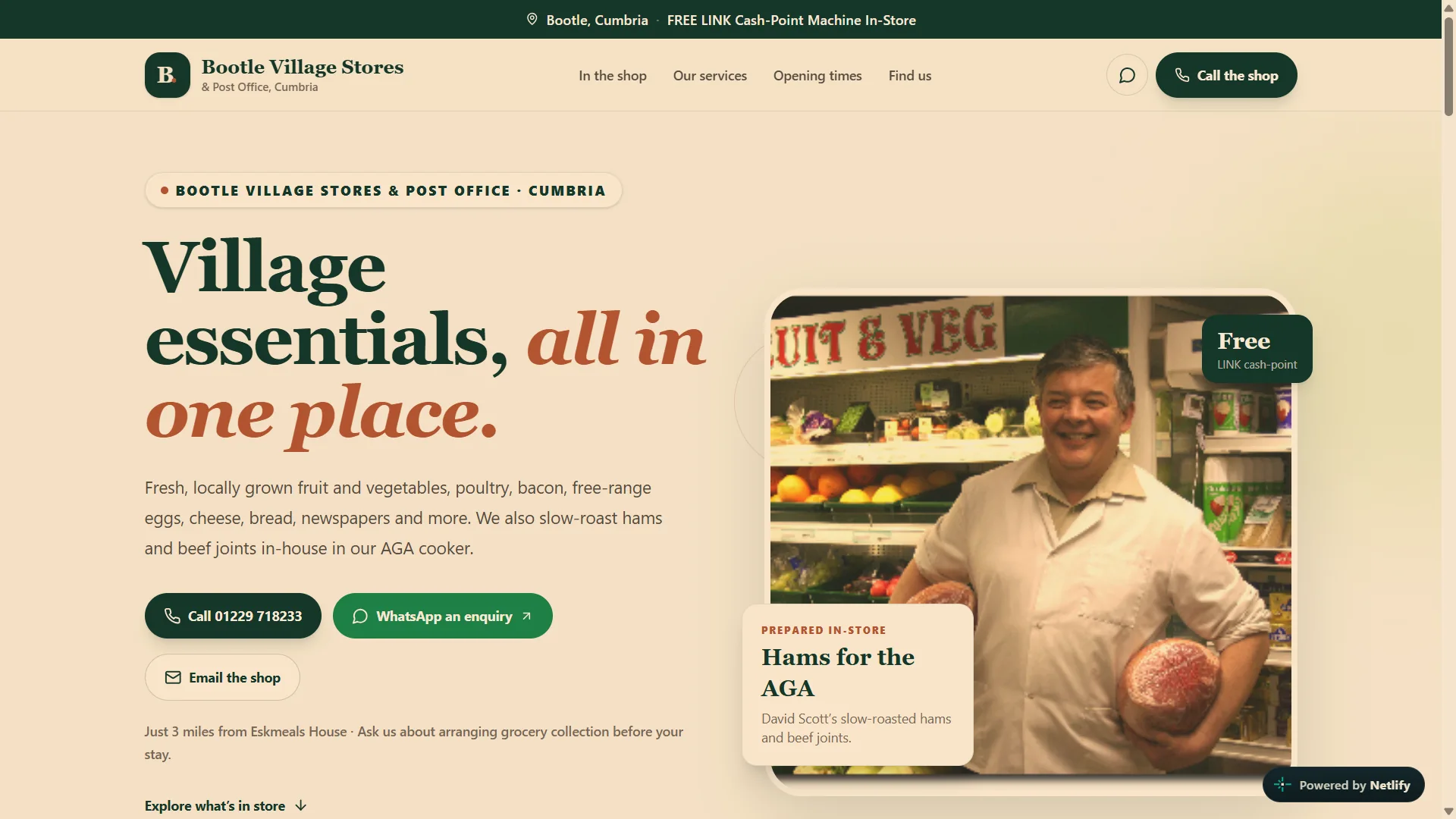 Illustrative preview of the store landing page layout; not a captured production screenshot.